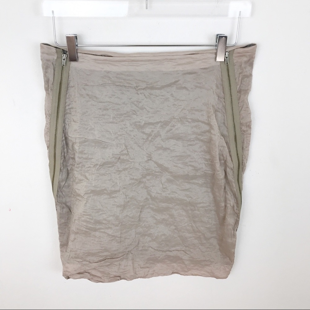 Yigal Azrouel Crinkle Beige Zip Pencil Skirt 14
